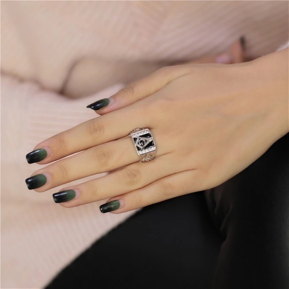 Master Masonic Mason Titanium Plated Ring CZ - Picture 5 of 7